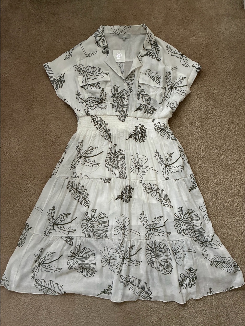 J GEE Boho Palm Leaf Short Sleeve Maxi Dress - White Olive Plus Size 3X